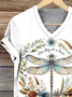 Lässig Geblümt V-Ausschnitt Kurzarm T-Shirt