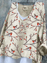 Retro Vogel V-Ausschnitt Langarm T-Shirt