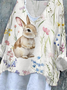 Retro OSTERN (Kaninchen) V-Ausschnitt Langarm T-Shirt
