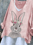 Retro OSTERN (Kaninchen) V-Ausschnitt Langarm T-Shirt