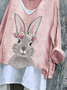 Retro OSTERN (Kaninchen) V-Ausschnitt Langarm T-Shirt