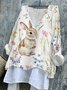 Retro OSTERN (Kaninchen) V-Ausschnitt Langarm T-Shirt