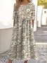 Damen Geblümt Rundhals Kurzarm Bequem Lässig Maxikleid