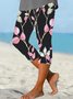 Lässig Geblümt Caprihosen Elastische Taille Print Hose