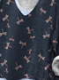 Retro Tier V-Ausschnitt Langarm T-Shirt