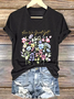 Lässig Geblümt V-Ausschnitt Kurzarm T-Shirt