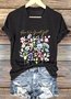 Lässig Geblümt V-Ausschnitt Kurzarm T-Shirt