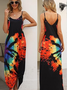 Damen Batik Rundhals Gallus Bequem Lässig Maxikleid
