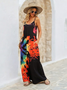 Damen Batik Rundhals Gallus Bequem Lässig Maxikleid