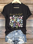 Lässig Geblümt V-Ausschnitt Kurzarm T-Shirt