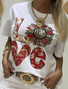 Lässig Geblümt Rundhals Kurzarm T-Shirt