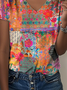 Lässig 3d Drucken V-Ausschnitt Kurzarm T-Shirt