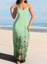Damen Geblümt Spaghettiträger Ärmellos Bequem Lässig Maxikleid
