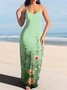 Damen Geblümt Spaghettiträger Ärmellos Bequem Lässig Maxikleid