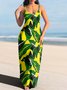 Damen Geblümt Spaghettiträger Ärmellos Bequem Lässig Maxikleid