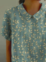 Schalkragen Kurzarm Geblümt Print Leicht Weit Bluse für Damen