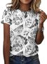 Lässig Geblümt Rundhals Kurzarm T-Shirt