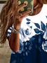 Lässig Geblümt Rundhals Kurzarm T-Shirt