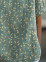 Schalkragen Kurzarm Geblümt Print Leicht Weit Bluse für Damen