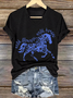 Lässig Geblümt V-Ausschnitt Kurzarm T-Shirt
