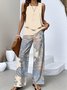 Damen Paisley Rundhals Ärmellos Bequem Lässig Bluse mit Hose Zweiteiliges Set