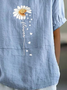 Schalkragen Kurzarm Geblümt Print Leicht Weit Bluse für Damen