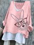 Retro OSTERN (Kaninchen) V-Ausschnitt Langarm T-Shirt