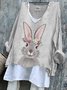 Retro OSTERN (Kaninchen) V-Ausschnitt Langarm T-Shirt