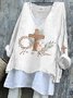Retro OSTERN (Kaninchen) V-Ausschnitt Langarm T-Shirt