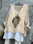 Retro Tier V-Ausschnitt Langarm T-Shirt
