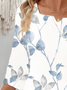 Gekerbt Dreiviertelärmel Geblümt Print Regelmäßig Weit Bluse für Damen