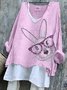 Retro OSTERN (Kaninchen) V-Ausschnitt Langarm T-Shirt