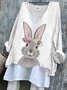 Retro OSTERN (Kaninchen) V-Ausschnitt Langarm T-Shirt
