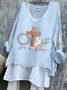 Retro OSTERN (Kaninchen) V-Ausschnitt Langarm T-Shirt
