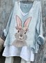 Retro OSTERN (Kaninchen) V-Ausschnitt Langarm T-Shirt