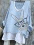 Retro OSTERN (Kaninchen) V-Ausschnitt Langarm T-Shirt