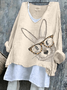 Retro OSTERN (Kaninchen) V-Ausschnitt Langarm T-Shirt