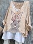 Retro OSTERN (Kaninchen) V-Ausschnitt Langarm T-Shirt