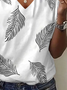 Lässig Feder V-Ausschnitt Kurzarm T-Shirt
