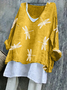 Retro Tier V-Ausschnitt Langarm T-Shirt