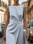 Damen Gestreift Rundhals Ärmellos Bequem Retro Print Maxikleid