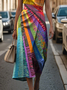Damen Hippie Rundhals Ärmellos Bequem Retro Print Maxikleid