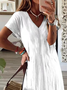 Damen Geblümt Sommer Print Kleid V-Ausschnitt Kurzarm T-Shirt-Kleid X-Linie Kleid