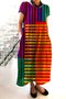 Damen Geometrisch Rundhals Kurzarm Bequem Lässig Maxikleid