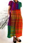 Damen Geometrisch Rundhals Kurzarm Bequem Lässig Maxikleid