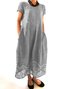 Damen Geblümt Rundhals Kurzarm Bequem Lässig Maxikleid