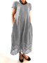 Damen Geblümt Rundhals Kurzarm Bequem Lässig Maxikleid