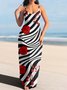 Damen Geometrisch Spaghettiträger Ärmellos Bequem Lässig Maxikleid
