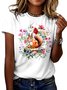Lässig Geblümt Rundhals Kurzarm T-Shirt