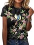 Lässig Geblümt Rundhals Kurzarm T-Shirt